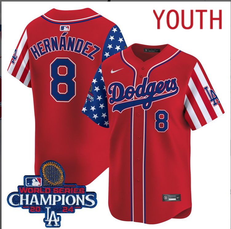 Youth MLB Los Angeles Dodgers #8 Hernandez American Style red 2024 World Series Champions  Limited Jersey->customized mlb jersey->Custom Jersey